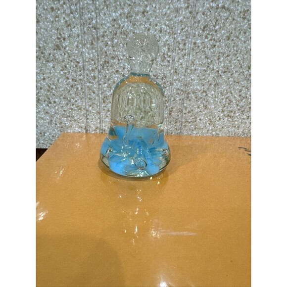 Joe St Clair Bell Paperweight Blue Flowers Art Glass Controlled Bubbles - Picture 1 of 7
